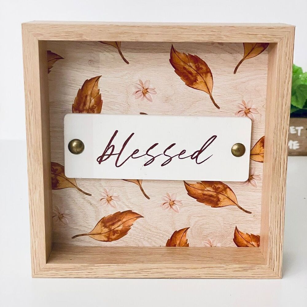 NWT Gorgeous Blessed 6”x6” Wooden Tabletop Block Sign Pine wood Table Top Decor